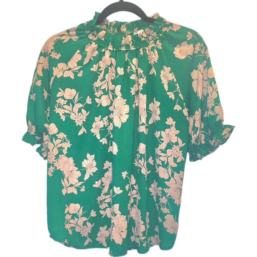 Sienna Sky Green Floral Smocked Mock Neck Blouse Puff Sleeve 02CT4040 Mens M